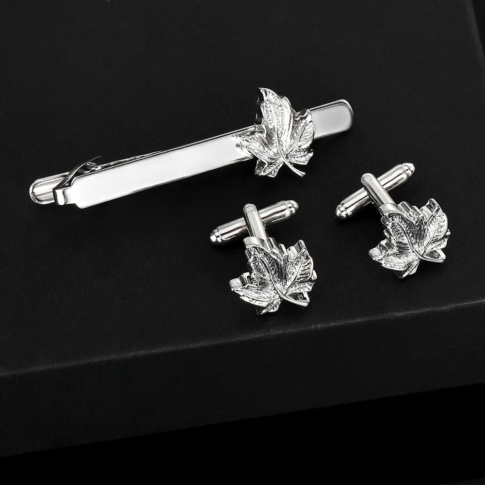 accessories Simple maple leaf cufflinks tie clip set business fashion rust nail alloy cufflinks_voghion.com