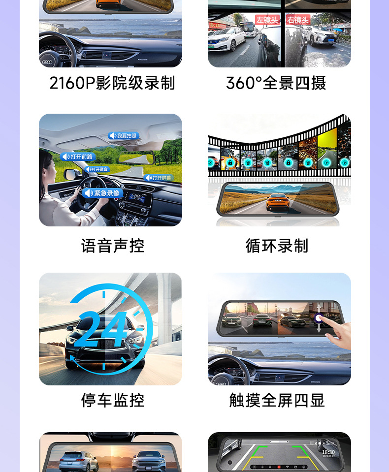 10inch Streaming Media Four-Channel Dash Cam 360 °   Adas/Bsd Mobile App for Vehicle Monitoring with Four Displays on One Screen