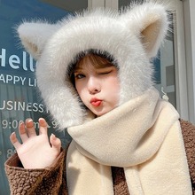 2024冬季新款可爱狐狸耳朵毛绒帽子女可爱加绒加厚保暖护耳雷锋帽