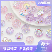 新款现货多款中孔玻璃珠大玫瑰蝴蝶DIY饰品配件散珠批发烤色半AB