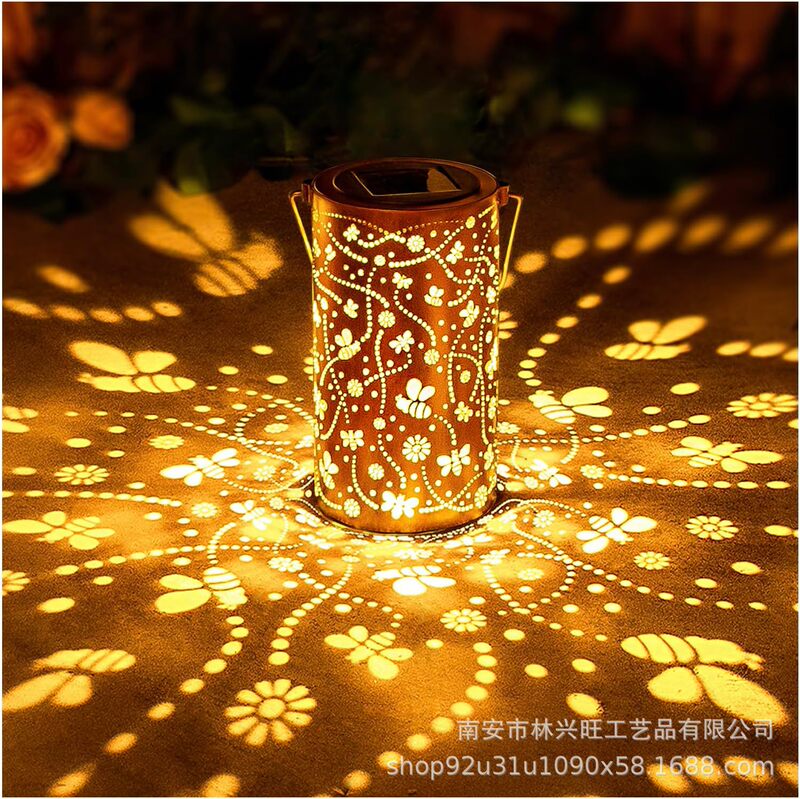 Amazon Cross-Border Solar Light Projection Lamp Hollow-Out Outdoor Villa Terrace Iron Wind Chime Light Control Waterproof