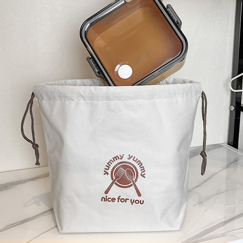 Insulated cup bag, lunch bag, student lunch bag, portable picnic lunch box bag, Oxford cloth drawstring bag, portable soup cup bag