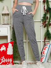 2025秋季新款纯色系绳束脚休闲裤女 欧美运动风修身收腰小脚裤女