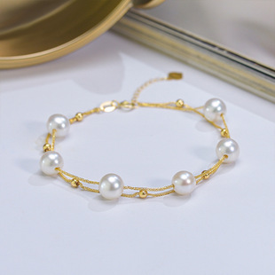 18K Gold Pearl Bracelet Au750 Color Gold Natural Freshwater Pearl Double Layer Baby's Breath Chopard Bracelet Water Shell Gold