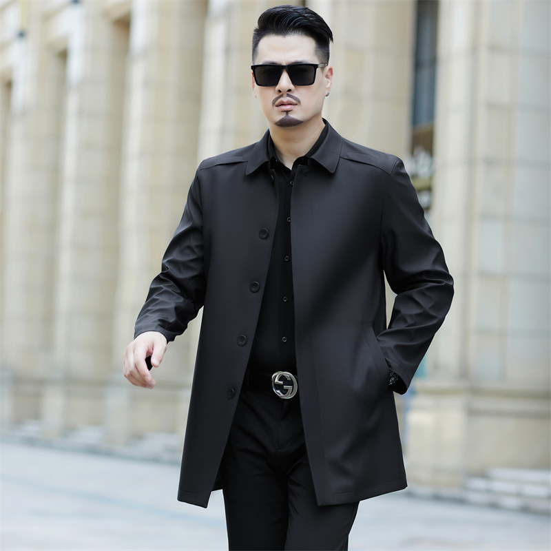 高档品牌棉服冬季可拆卸羊毛内胆风衣中年爸爸男士中长款加厚棉衣