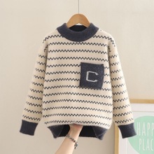 男童水貂绒毛衣秋冬装2025新款加绒加厚洋气中大童针织套头打底衫