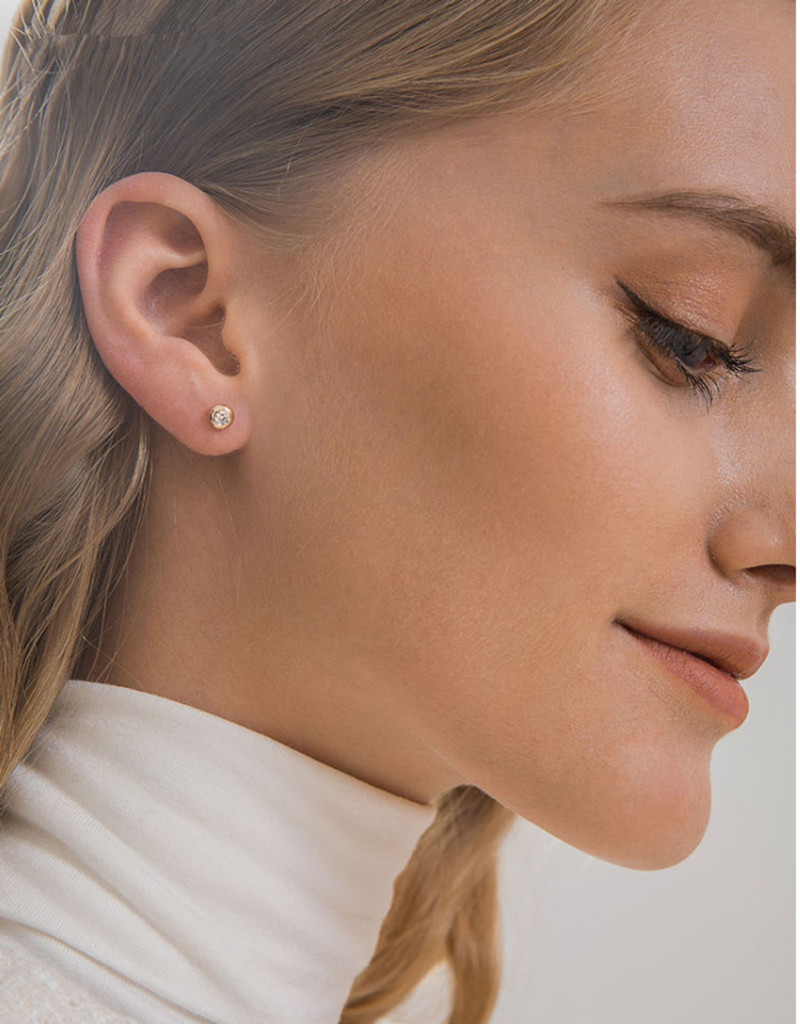 Women's, Girl'S Gender Simple Style Style 1 Pair Rose Gold Plated White Gold Plated 925 Sterling Silver Rhinestones Round Ear Studs