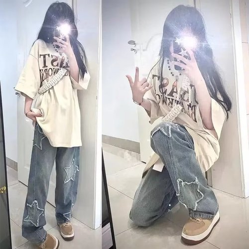Urban Street Style Men's Spring Personalized Letter Denim Jeans Hip-Hop Ins Trend High Street Fashion Cool Bad Boy Pants