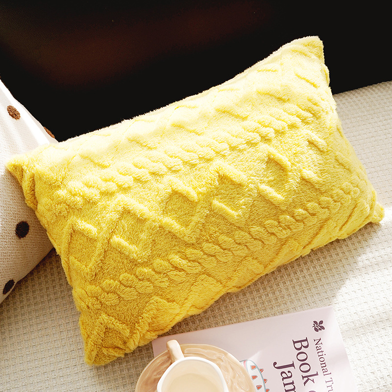 Funda de almohada individual de 30 x 50 cm de malla de peluche amarilla