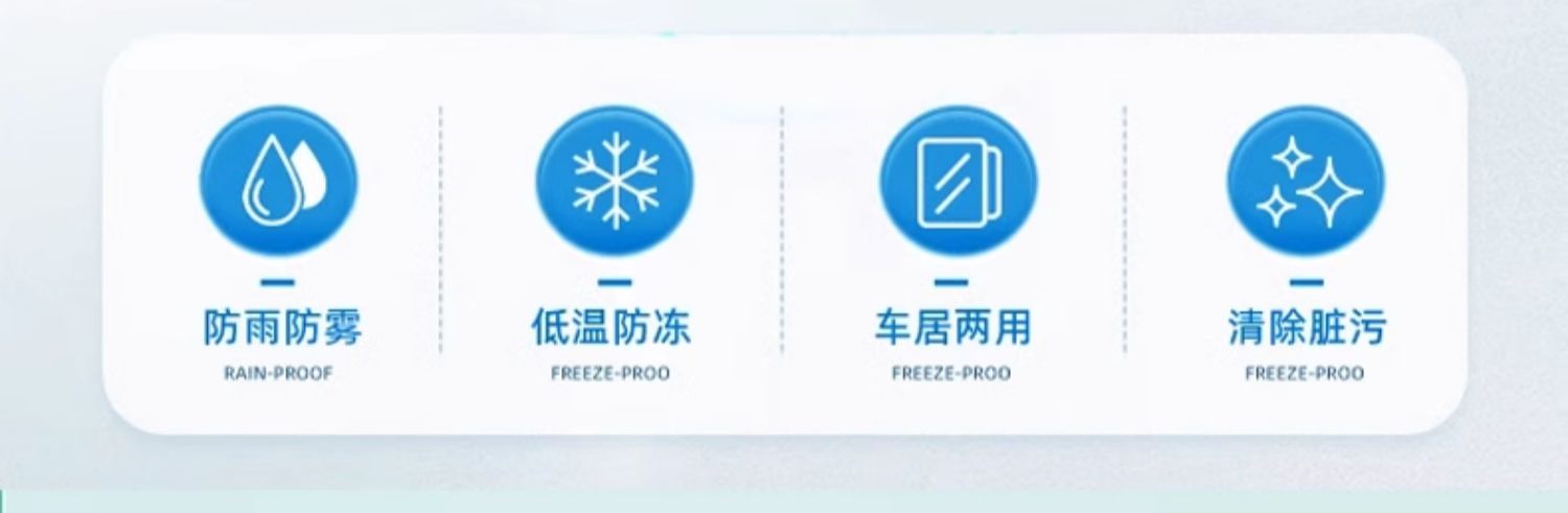 Car windshield wiper oil film remover, insect repellent, crystal coating, universal for all seasons, rain-repellent, hydrophobic, strong decontamination, anti-freeze for cars