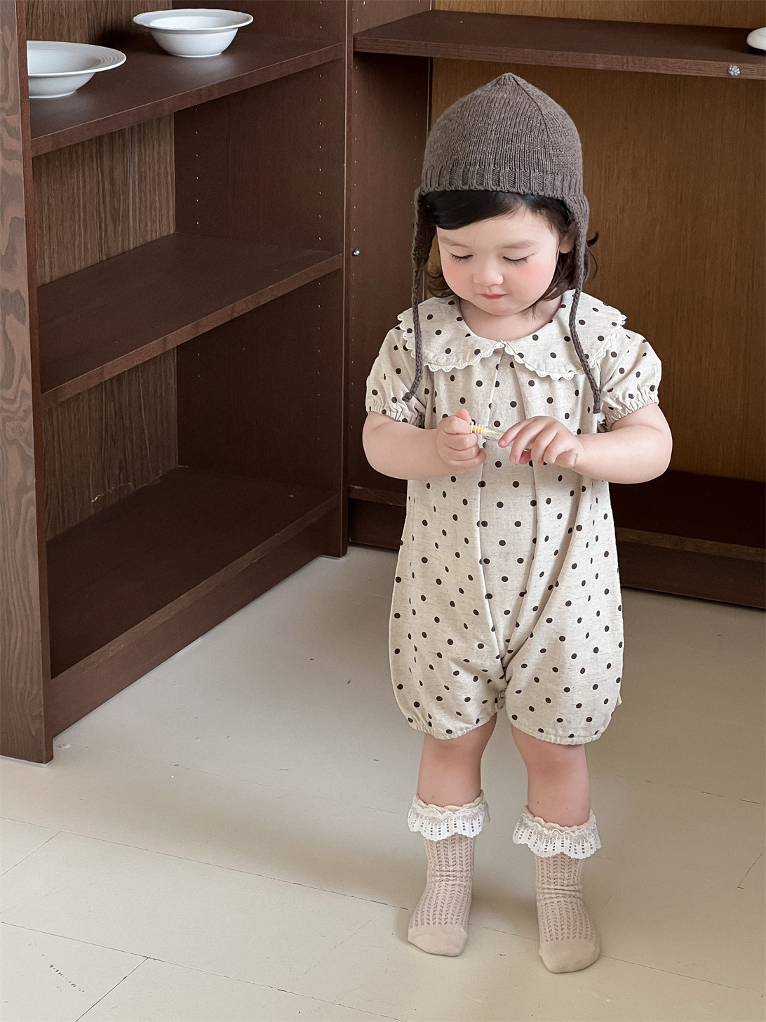 Mameluco de verano para bebé, estilo coreano, ropa infantil, mono de lunares para bebé, mameluco de verano de manga corta, conjunto de verano
