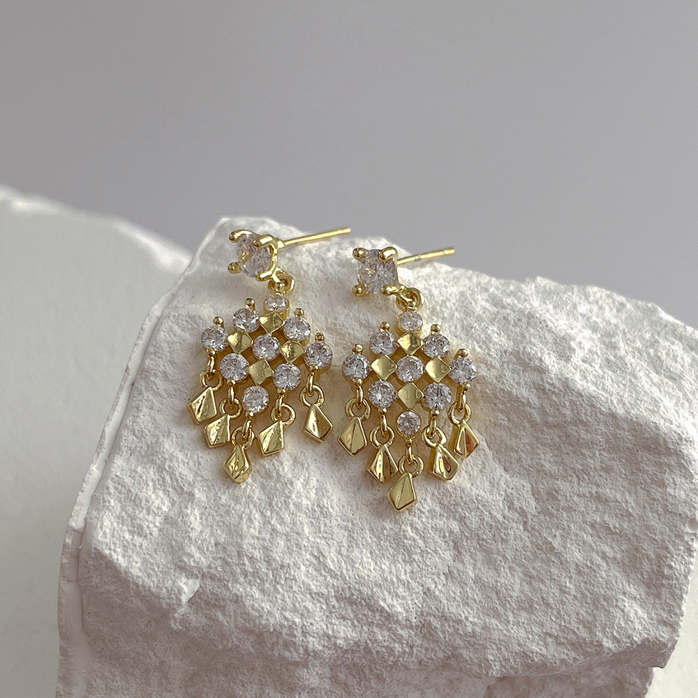 Fashion Tassel Copper Inlay Zircon Drop Earrings 1 Pair