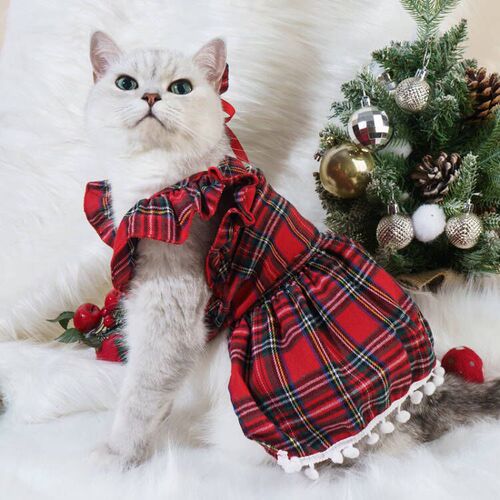 Source Factory Christmas Dog Clothes In Stock Cross-border Pet Christmas Skirts Cat Clothing Christmas Pattern Clothes