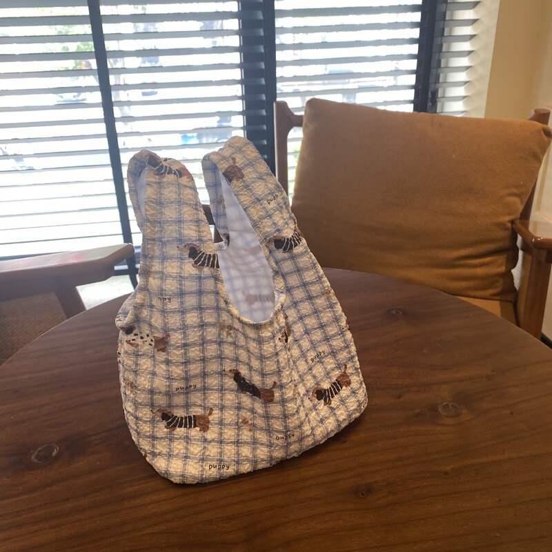 Blue Striped Dachshund Shoulder Bag Girls Ins Fashionable Portable Women's Commuter Fresh Large Capacity Canvas Bag