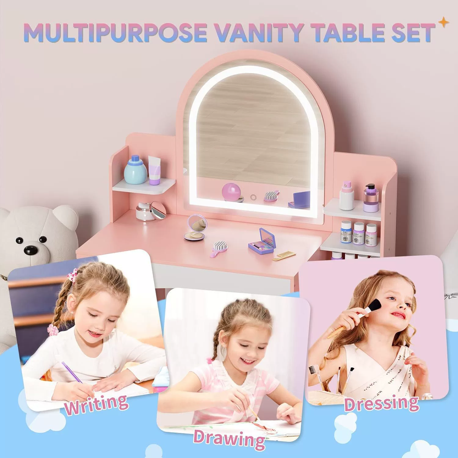 Детский игровой домик-туалетный столик Amazon с зеркалом и подсветкой, набор для переодевания