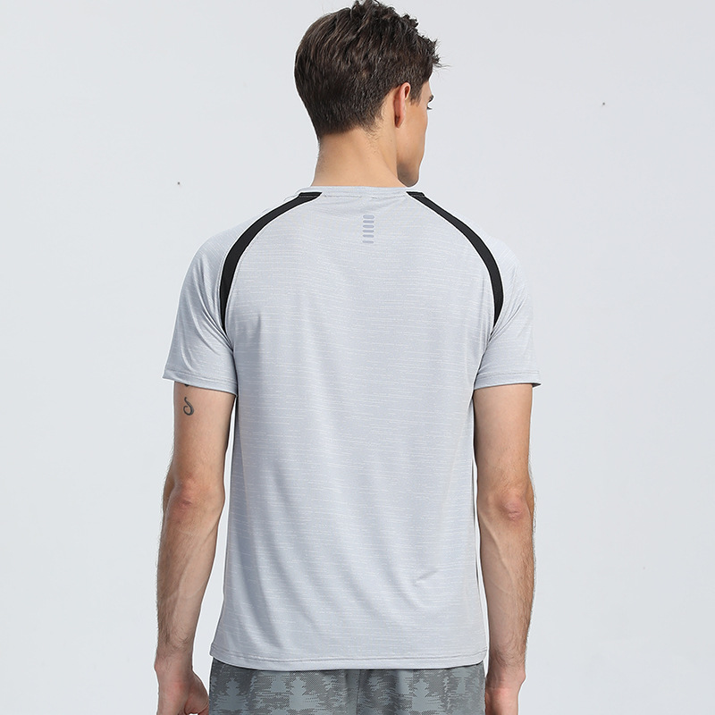 Verano nueva Camiseta deportiva casual para hombre costura elástica correr fitness transpirable manga corta hombres ropa de secado rápido al aire libre