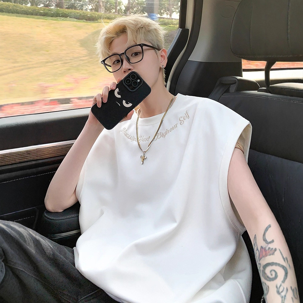 European and American style heavyweight vest for men, 2024 summer new style, loose fit, high street style, cool and stylish youth vest, sleeveless T-shirt