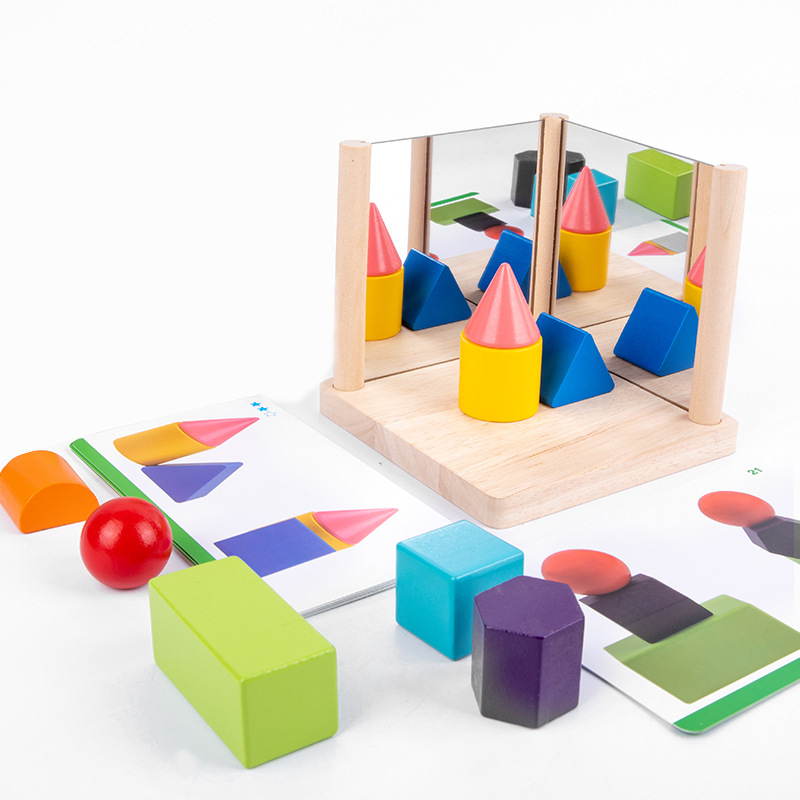 bloques de construcción de espejo de niños estructura espacial entrenamiento de pensamiento lógico espejo pieza de puzzle construcción juguetes de madera