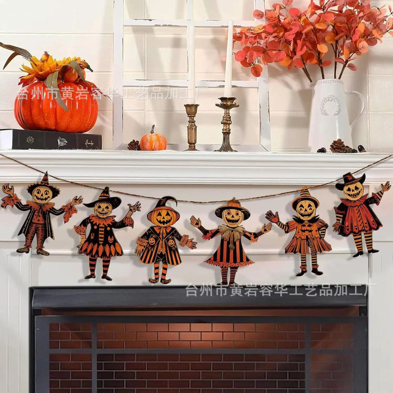 Halloween Wooden Banner Evil Witch Pumpkin Pendant Holiday Party Home Decoration Halloween Decorations