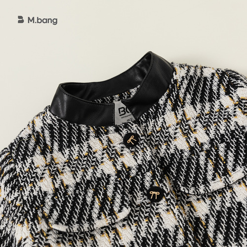 Beibei City Girls Spring Clothes Baby Girl Small Fragrance Jacket Houndstooth Short Fashionable Cardigan Top QY23016