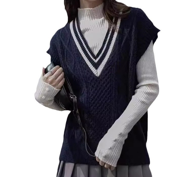 24 invierno Puyuan 2024 nueva ropa de mujer francesa chaleco de punto retro suéter de cuello en V image 5