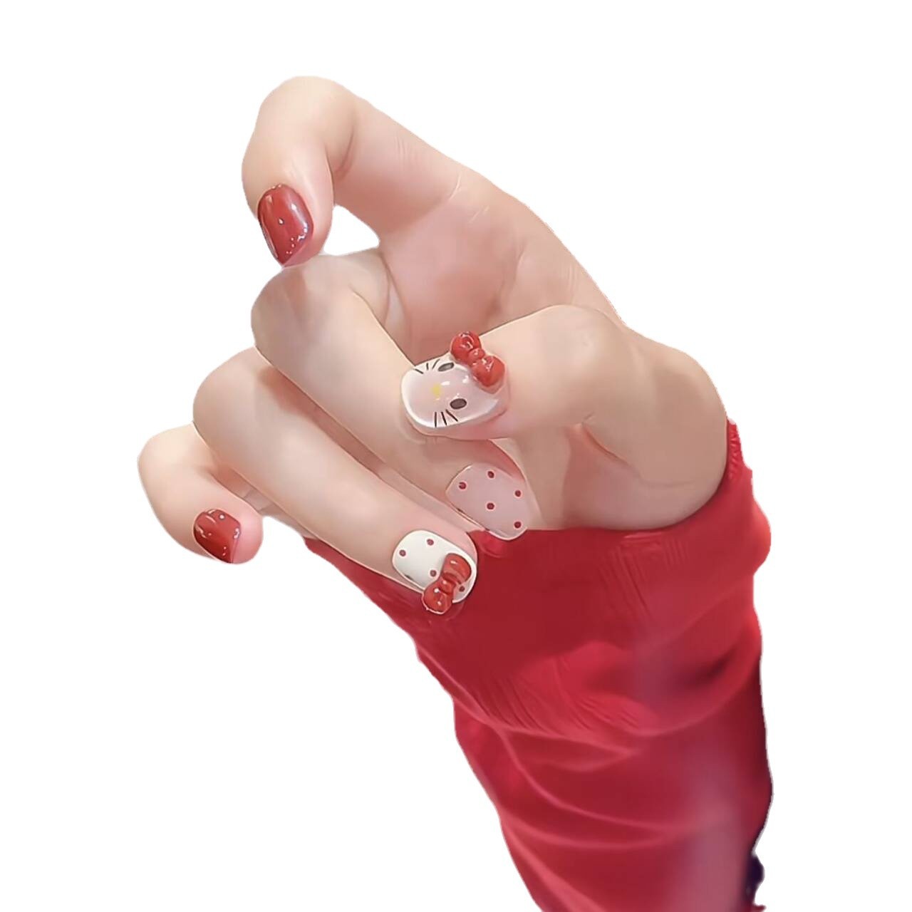 10 piezas de ojo de gato prefabricado desgaste de uñas punto de onda rojo blanqueamiento lindo manicuras cortas fabricantes al por mayor