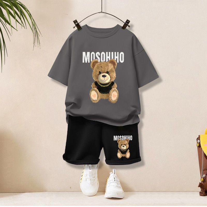 Big Gold Bear# Grey Short T Black Shorts