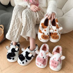 国境を越えて厚いバッグとアニメ乳牛毛羽スリッパ冬の家庭レジャー室内のパケットヘッダー保温滑り止め