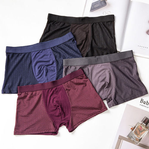 4 pieces gift box men's underwear ice silk boxer briefs sexy youth loose mesh boxer briefs
