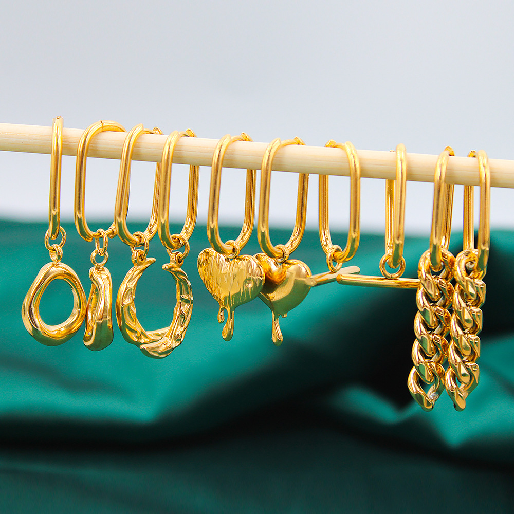 Ethnic Style Geometric Stainless Steel Gold Plated Artificial Gemstones Earrings 1 Pair