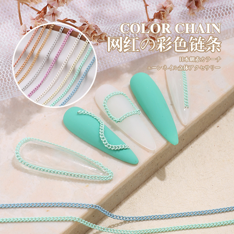 Cyber Celebrity Nail Art Macaron Chain DIY Creative Metal Color Abusive Tassel Style ins Flat Chain Nail Jewelry