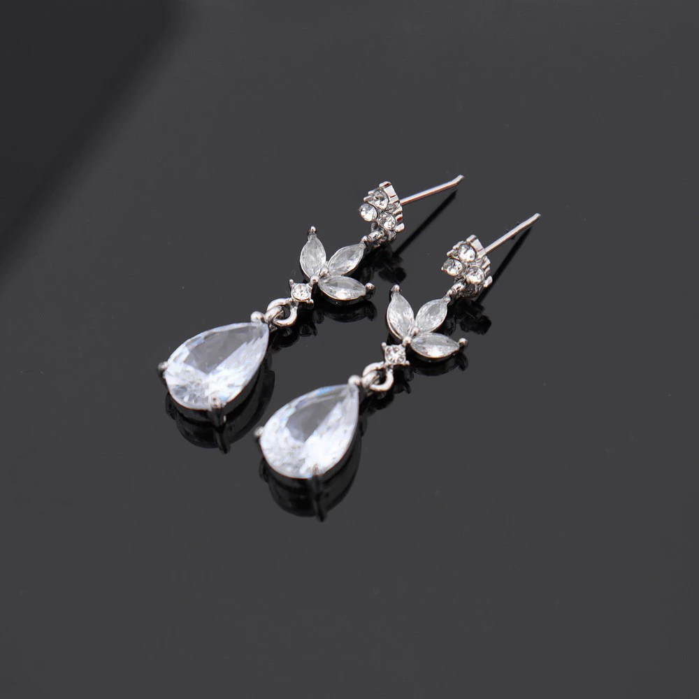 Sophisticated zirconium, universal silver earrings, European style, wholesale