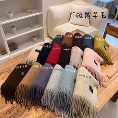 Ins博主同金100% WOOLウールマフラー両面狭版ストール女性秋冬新作純色マフラー