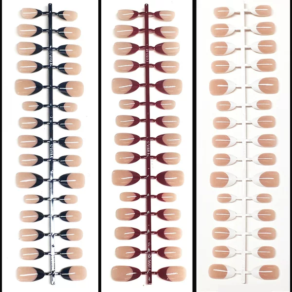 European and American removable press-on nails, foreign trade thickened two-tone injection molded French short almond nail patches wholesale