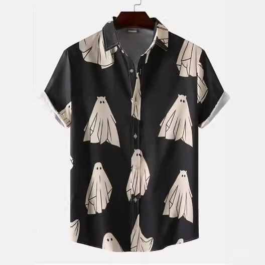 2024 Cross-Border Foreign Trade New Fashion Trendy Men's Shirt Digital Printing Casual Breathable Lapel Short-Sleeved Shirt