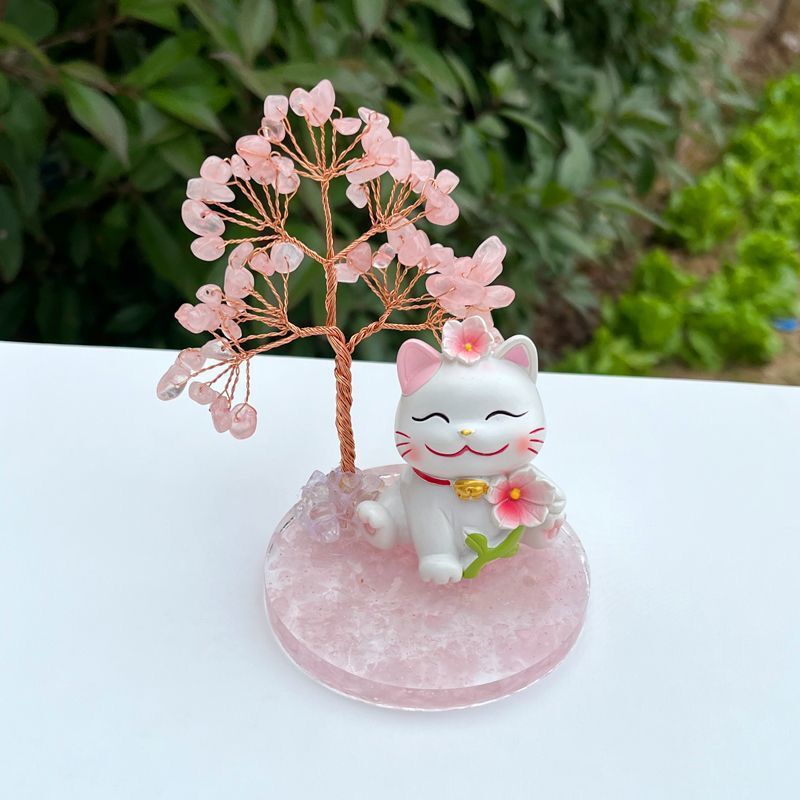 紫粉水晶許願樹招財猫ホームオフィスは、招財樹リビングに玄関の車のテーブルを置く|undefined