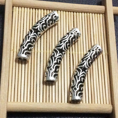 西藏雞血藤DIY銀管配飾金剛藤大孔藏銀復古鏤空彎管手鍊項鍊串珠