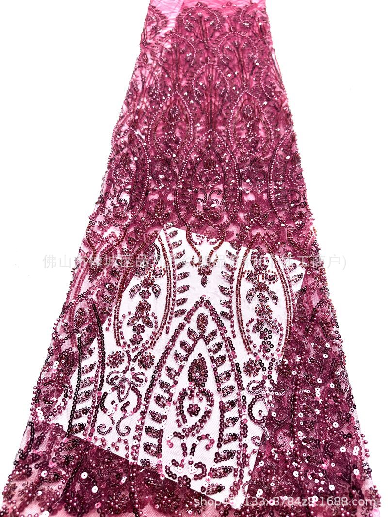 Tejido de boda de importación sequinilla tubo de perlas de bordado de computadora 130 ancho de stock rápido soporte de prueba