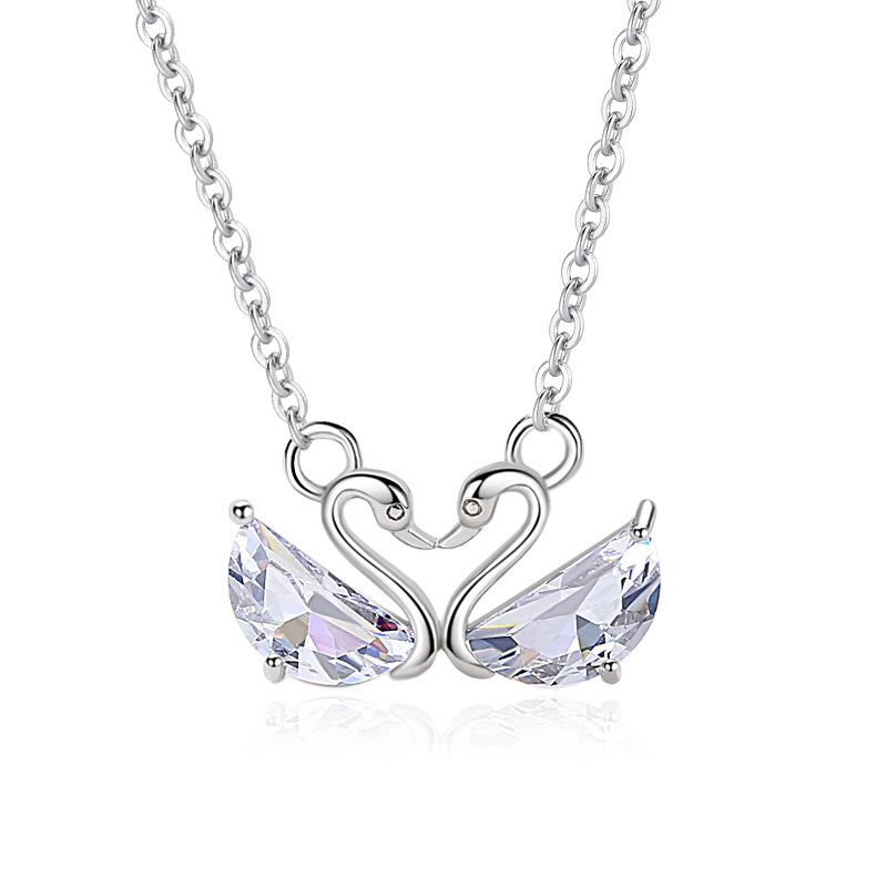 S925 plata diamante-incrustado Biyi doble collar de vuelo moda estilo coreano amor japonés y coreano estilo romántico Cisne clavícula cadena al por mayor
