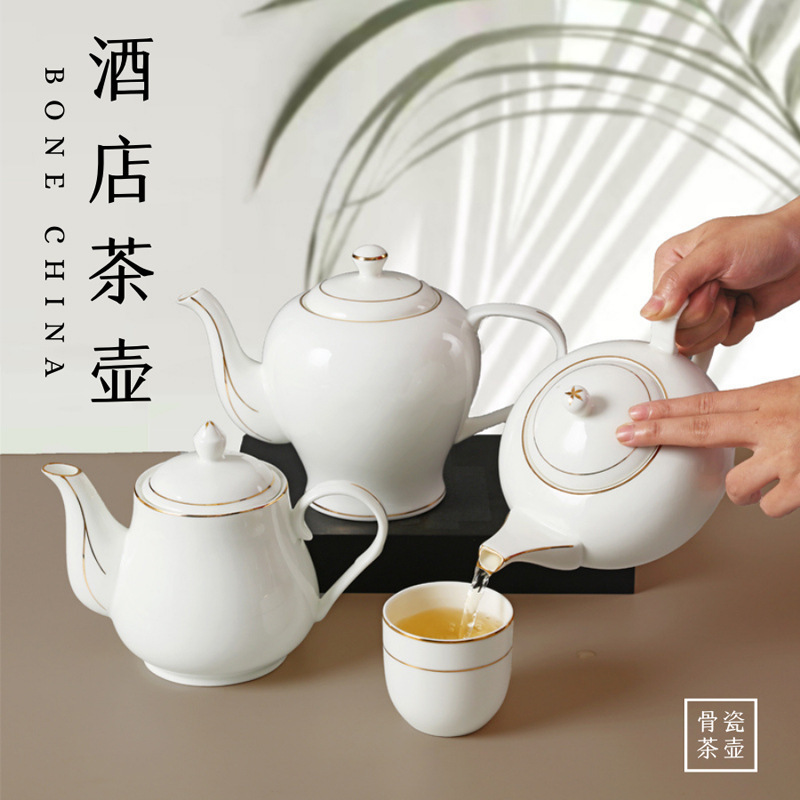 Bone China Teapot Coffee Pot Restaurant Hotel Chinese Ceramic Catering Cool Kettle Large Capacity Printed Logo