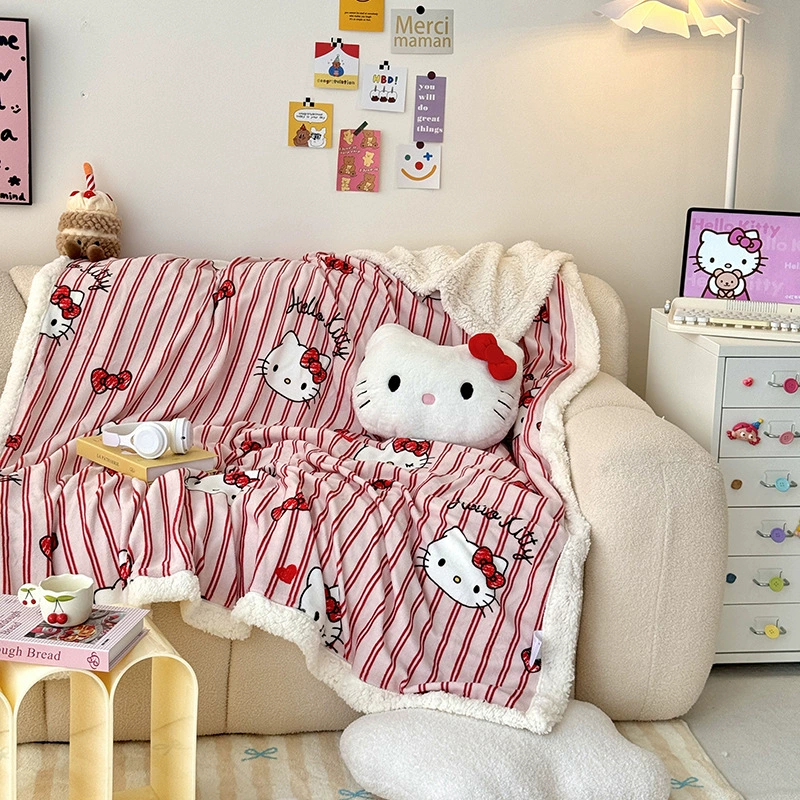 Многофункциональное одеяло Sanrio (Sanrio) Kuromi & Hello Kitty, бархатная молочная флисовая ткань с молнией, 100×150–200×230 см