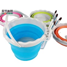 便捷式可折叠硅胶水桶洗笔桶绘画美术用品多功能伸缩户外写生水桶