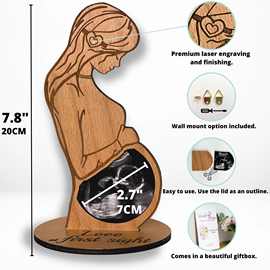 亚马逊新品孕妇礼物木雕刻怀孕公告装饰摆件 木制婴儿超声波相框