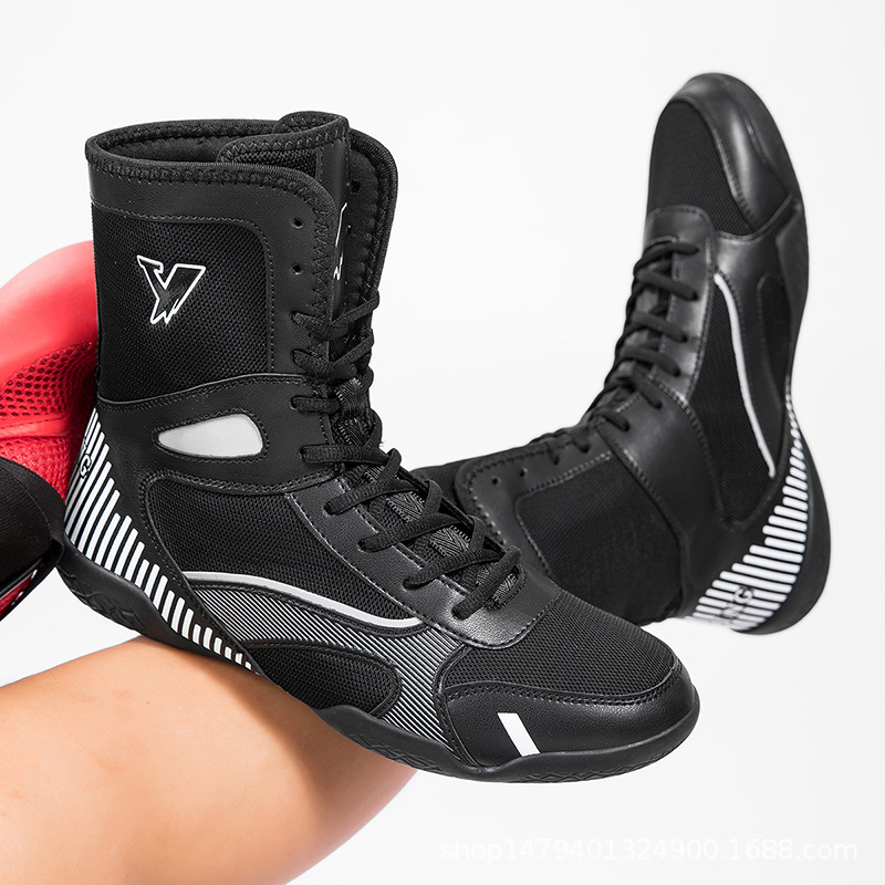 2025 Spring and Autumn Breathable High-Top Unisex Wrestling and Fighting Training Anti-Fall Anti-Slip Boxing Shoes, Durable and Wear-Resistant Elite Sports Shoes
