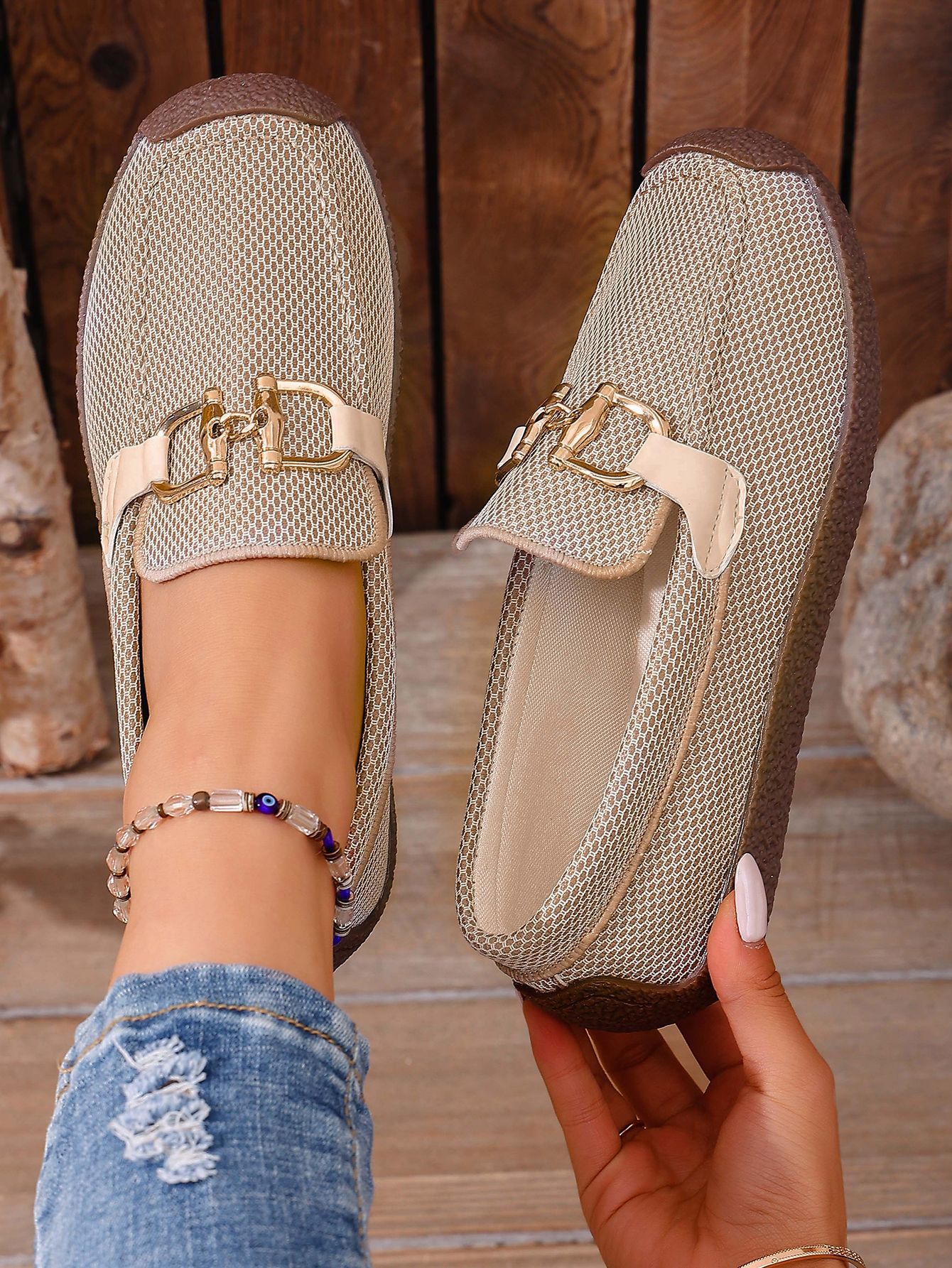 Comfortable Metal Chain Slip-On Casual Loafers Women's Flat Cross-Border Easy Wear Spring New Style_vogvips.com