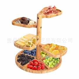 旋转木质分格果盘可拆分多层零食拼盘家用客厅坚果糖果水果盘
