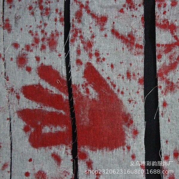 Halloween horror scene layout bloody handprint door curtain gauze…