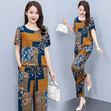 洋气减龄时尚妈妈棉绸套装女夏装新款中老年阔太太大码两件套