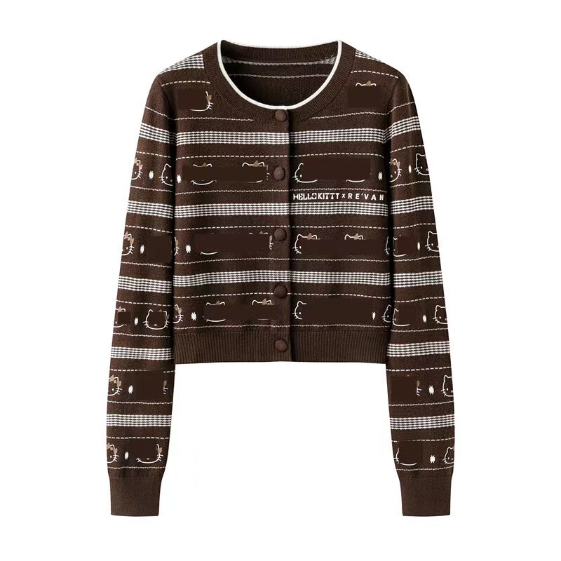 In stock 2026 autumn new designer style color-blocking cartoon jacquard striped knit cardigan for women RK72801052 In stock 2026 autumn new designer style color-blocking cartoon jacquard striped knit cardigan for women RK72801052