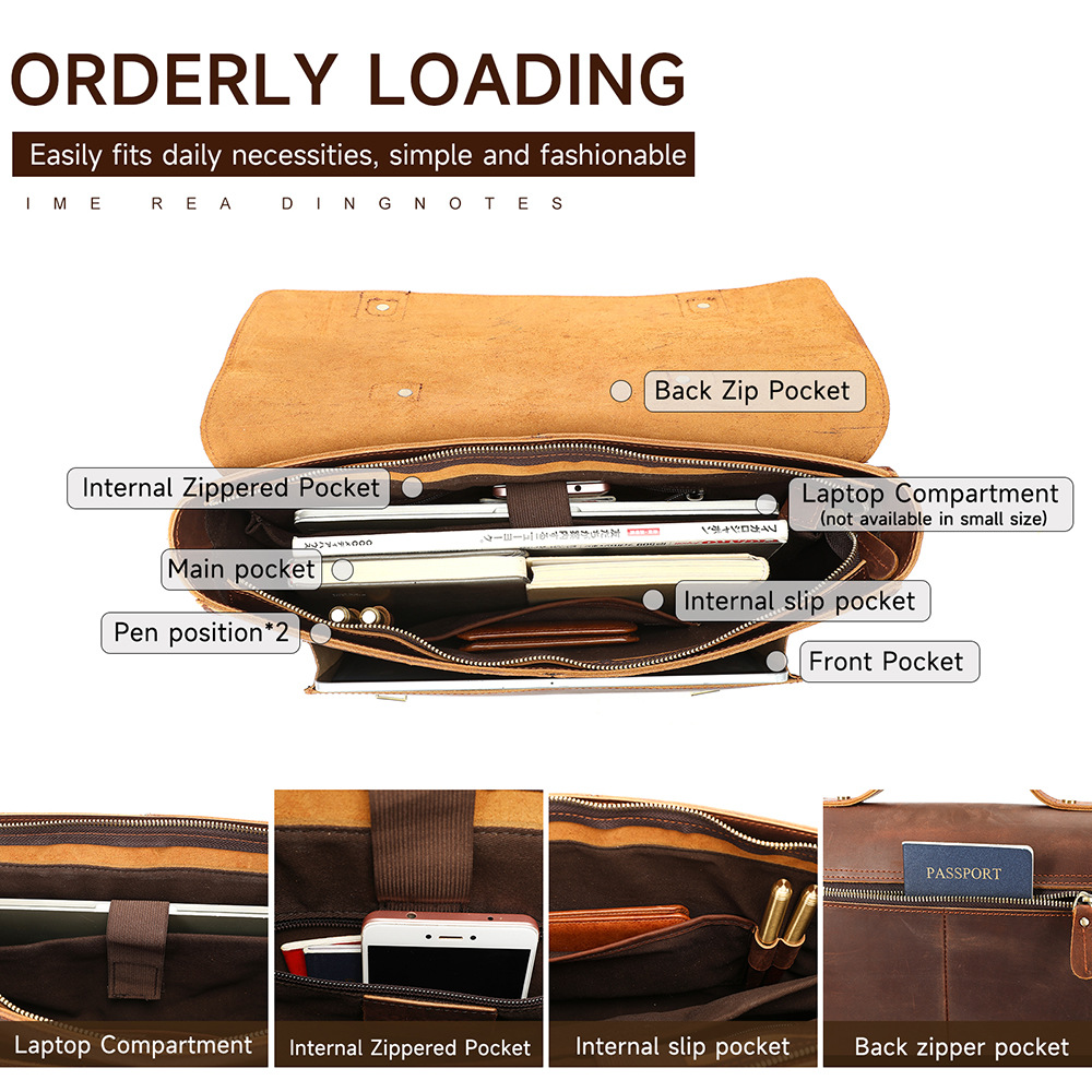 Túi da thật satchel nam phong cách retro, đựng tài liệu dung tích lớn, vừa laptop 15 inch — Cà phê (cỡ nhỏ)